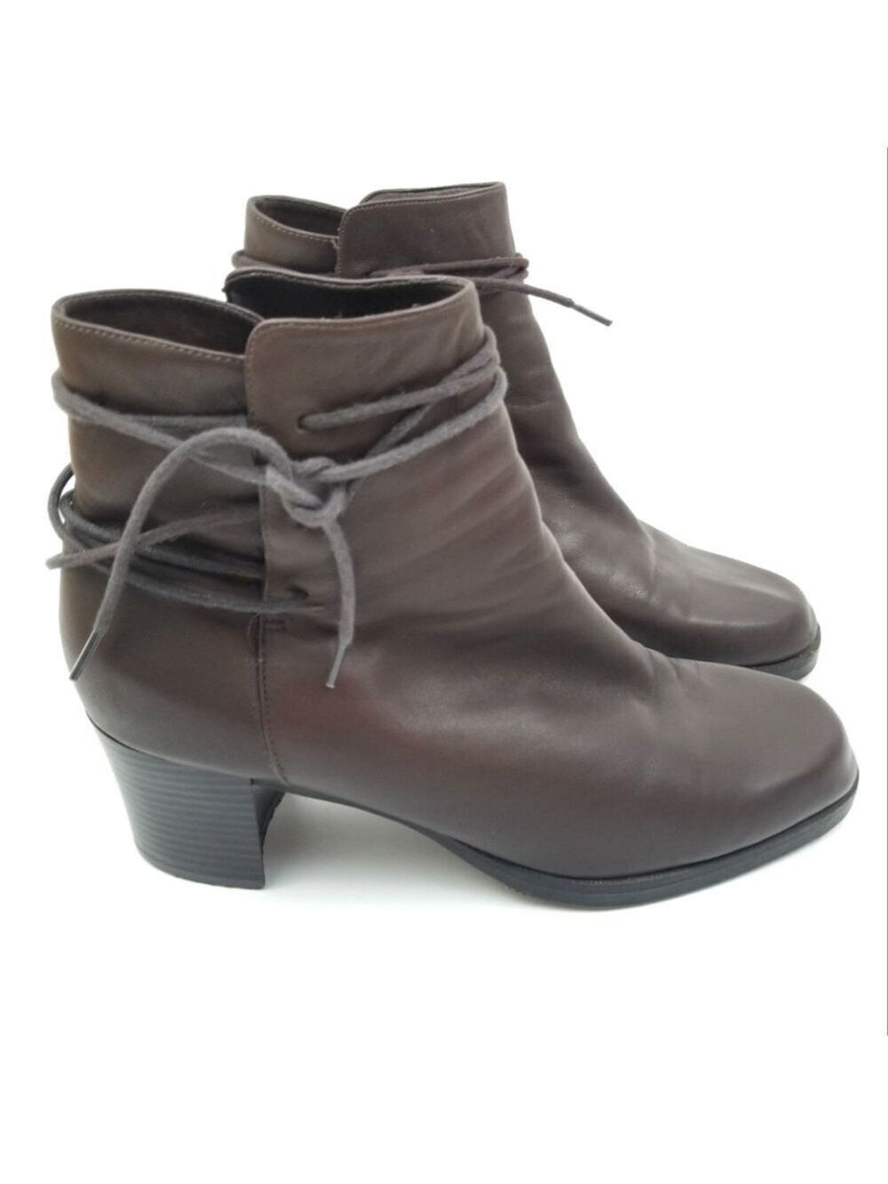Amanda Smith Brown Leather Block Heel Booties, Size 10M - Picture 5 of 16